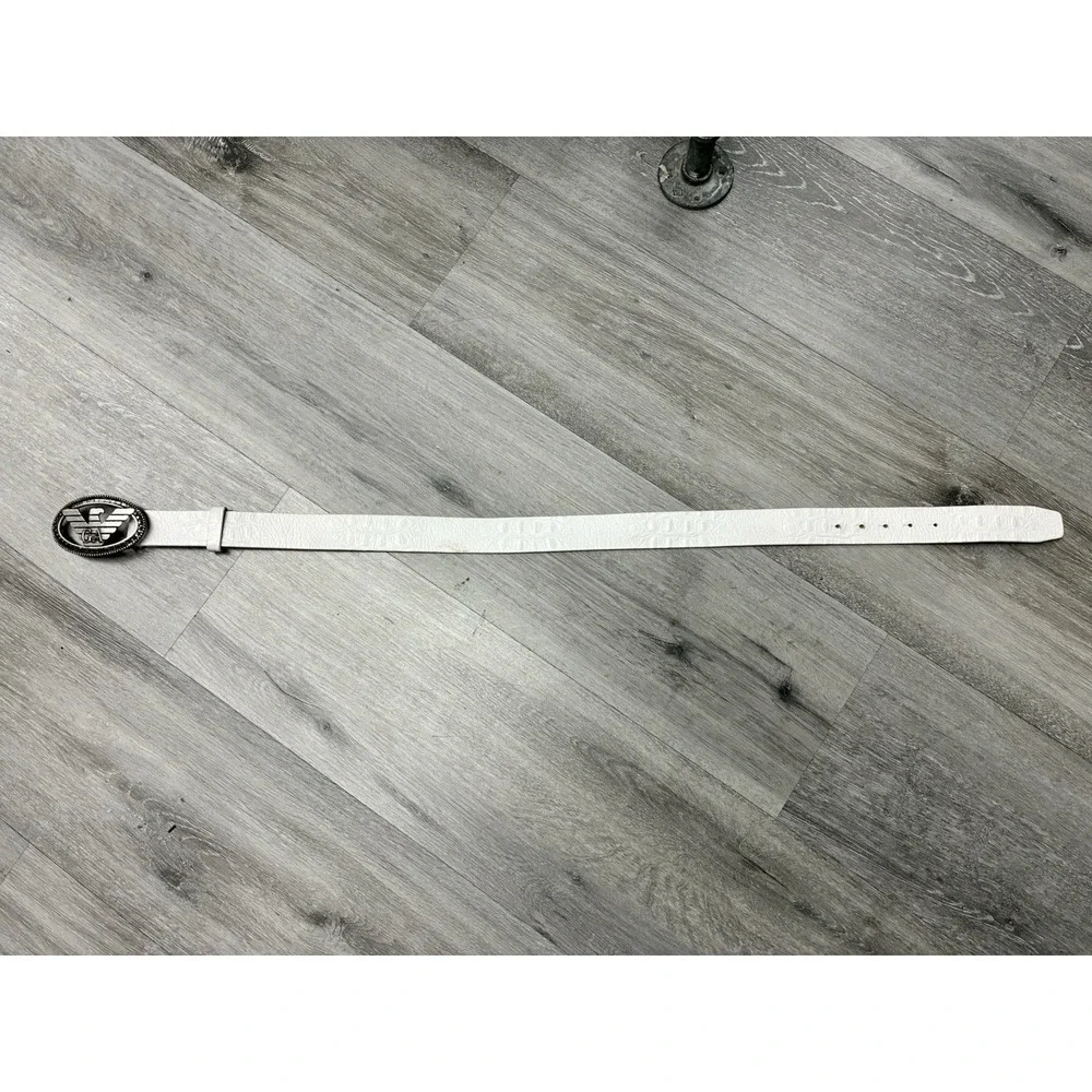 Emporio Armani White Leather Belt W/ Belt Buckle Made In Italy